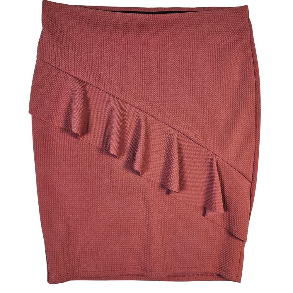 Soprano Dusty Rose Textured Ruffle Front Pencil Skirt Size Large